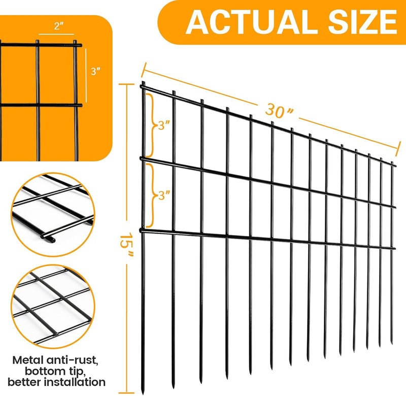 Getlay Animal Barrier Fence 25ft(L) x15in(H),10Pack Black No Dig Fence,Anti-Rust Metal Fence for Dog Rabbit,Underground Decorative Garden Fencing, Dog Digging Deterrent for Outdoor Yard Patio - Image 2